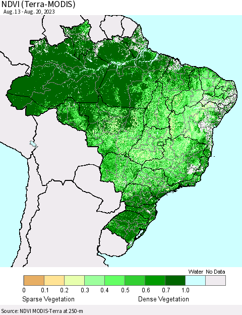 Brazil NDVI (Terra-MODIS) Thematic Map For 8/13/2023 - 8/20/2023
