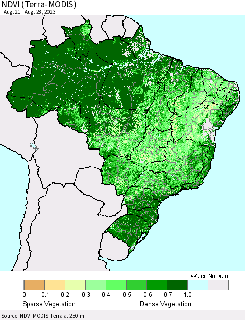 Brazil NDVI (Terra-MODIS) Thematic Map For 8/21/2023 - 8/28/2023