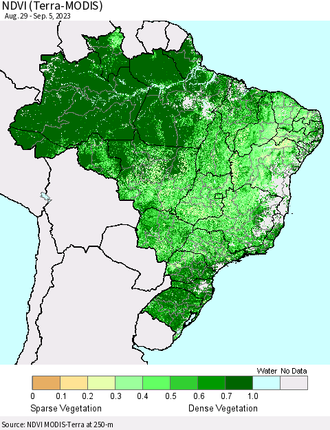 Brazil NDVI (Terra-MODIS) Thematic Map For 8/29/2023 - 9/5/2023