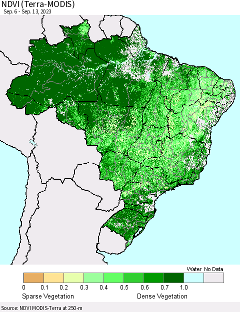 Brazil NDVI (Terra-MODIS) Thematic Map For 9/6/2023 - 9/13/2023