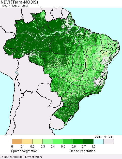 Brazil NDVI (Terra-MODIS) Thematic Map For 9/14/2023 - 9/21/2023