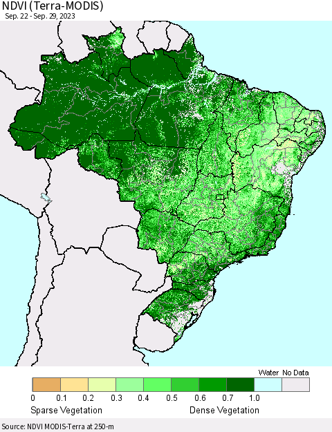 Brazil NDVI (Terra-MODIS) Thematic Map For 9/22/2023 - 9/29/2023