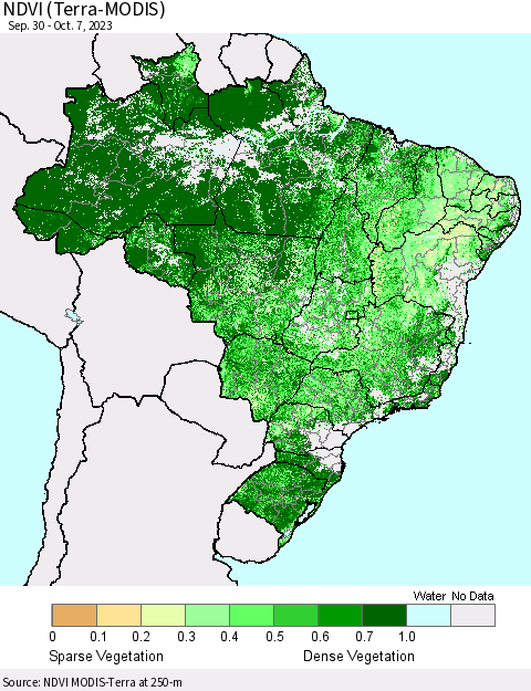 Brazil NDVI (Terra-MODIS) Thematic Map For 9/30/2023 - 10/7/2023
