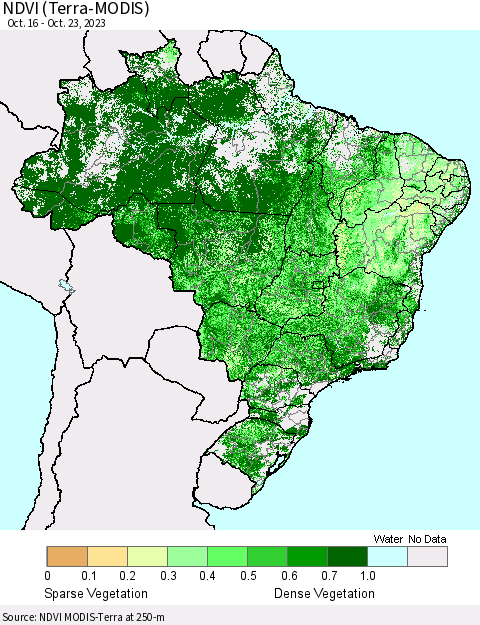 Brazil NDVI (Terra-MODIS) Thematic Map For 10/16/2023 - 10/23/2023