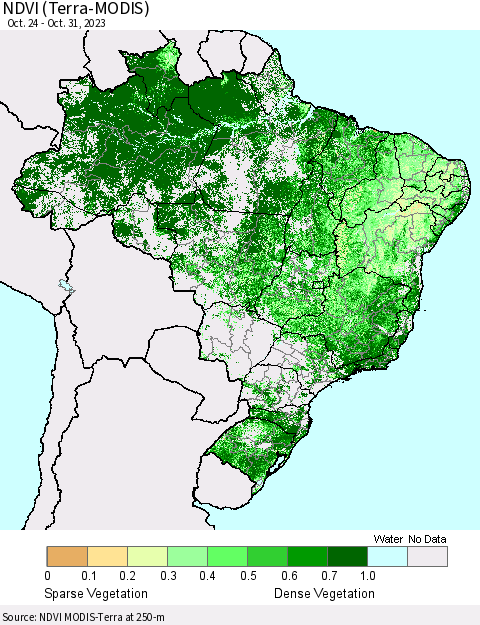 Brazil NDVI (Terra-MODIS) Thematic Map For 10/24/2023 - 10/31/2023