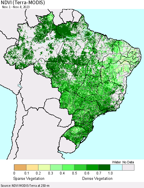 Brazil NDVI (Terra-MODIS) Thematic Map For 11/1/2023 - 11/8/2023