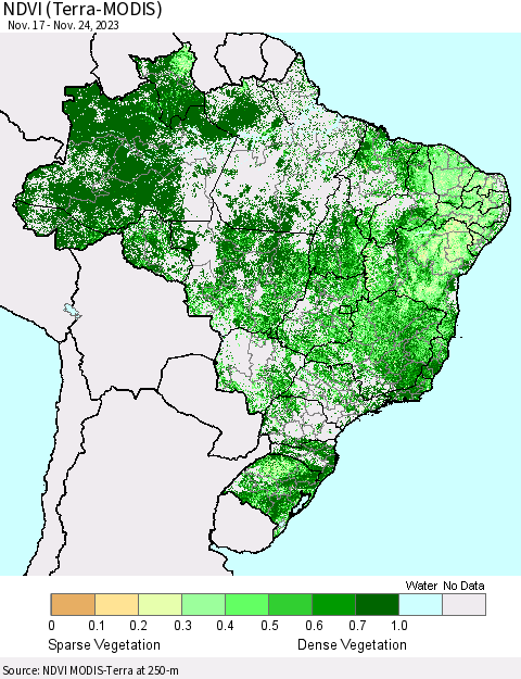 Brazil NDVI (Terra-MODIS) Thematic Map For 11/17/2023 - 11/24/2023