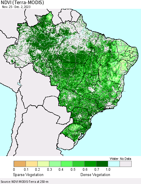 Brazil NDVI (Terra-MODIS) Thematic Map For 11/25/2023 - 12/2/2023