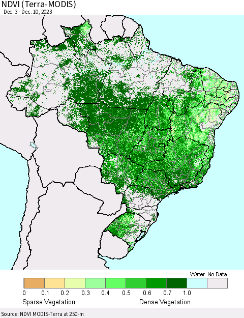 Brazil NDVI (Terra-MODIS) Thematic Map For 12/3/2023 - 12/10/2023