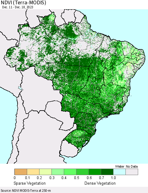 Brazil NDVI (Terra-MODIS) Thematic Map For 12/11/2023 - 12/18/2023