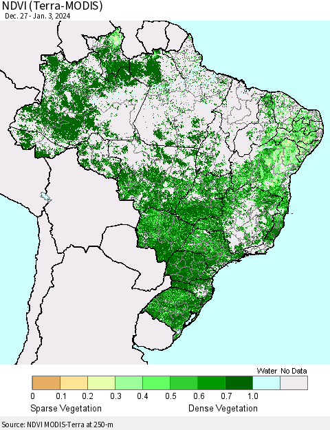 Brazil NDVI (Terra-MODIS) Thematic Map For 12/27/2023 - 1/3/2024