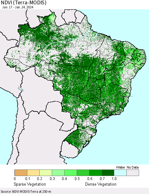 Brazil NDVI (Terra-MODIS) Thematic Map For 1/17/2024 - 1/24/2024
