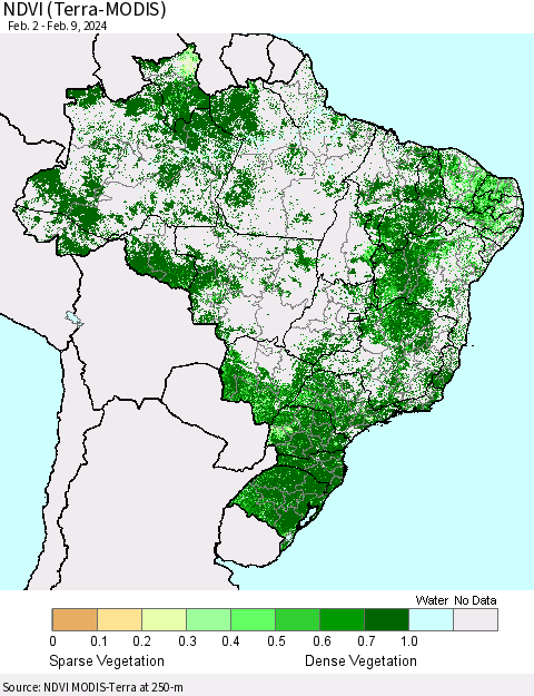 Brazil NDVI (Terra-MODIS) Thematic Map For 2/2/2024 - 2/9/2024