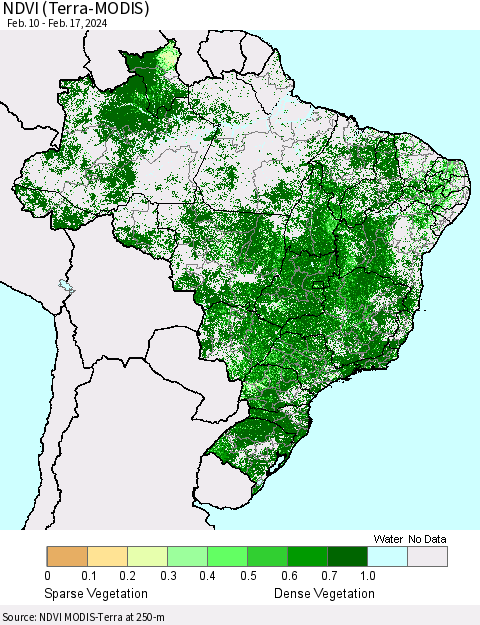 Brazil NDVI (Terra-MODIS) Thematic Map For 2/10/2024 - 2/17/2024