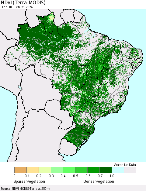 Brazil NDVI (Terra-MODIS) Thematic Map For 2/18/2024 - 2/25/2024