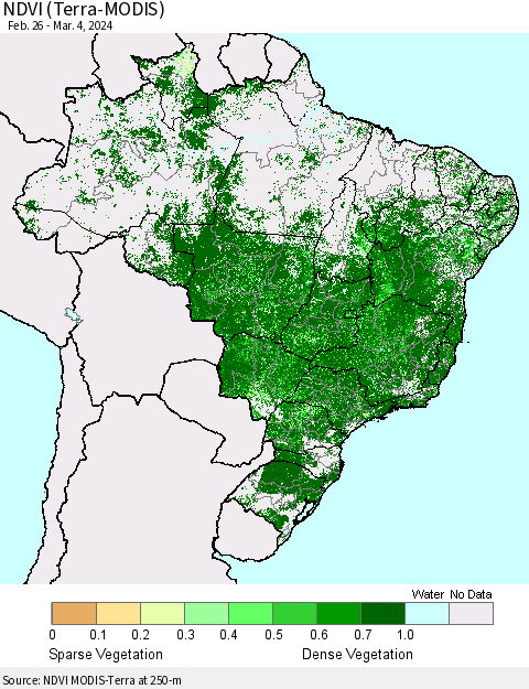 Brazil NDVI (Terra-MODIS) Thematic Map For 2/26/2024 - 3/4/2024