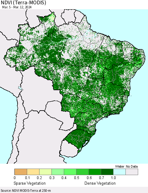 Brazil NDVI (Terra-MODIS) Thematic Map For 3/5/2024 - 3/12/2024