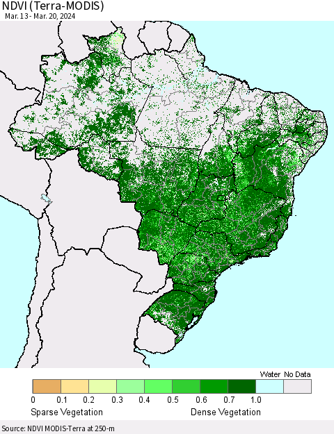 Brazil NDVI (Terra-MODIS) Thematic Map For 3/13/2024 - 3/20/2024