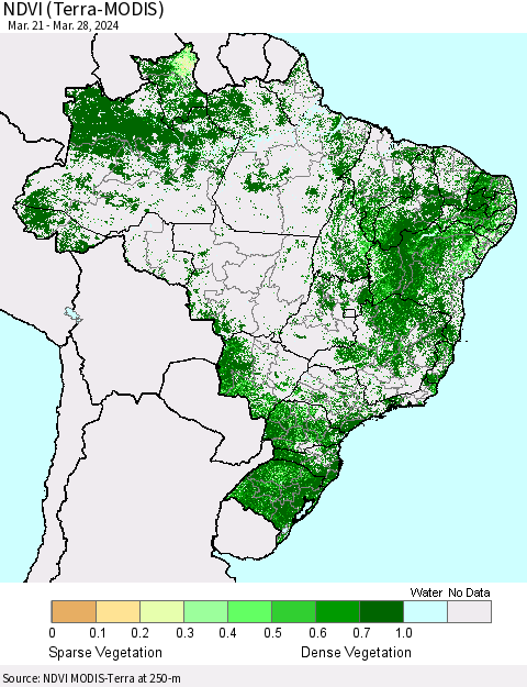 Brazil NDVI (Terra-MODIS) Thematic Map For 3/21/2024 - 3/28/2024