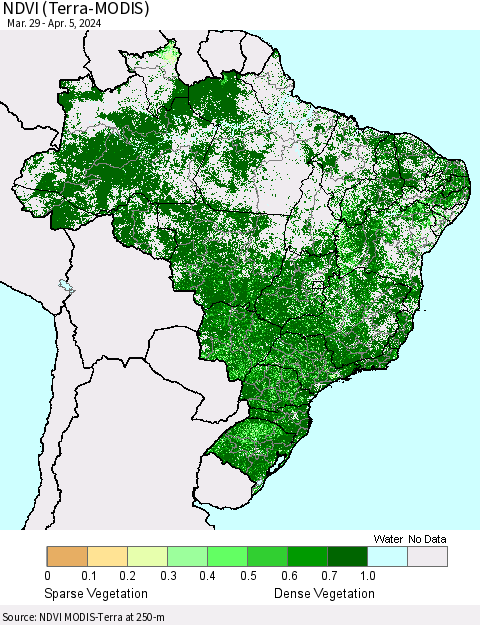 Brazil NDVI (Terra-MODIS) Thematic Map For 3/29/2024 - 4/5/2024
