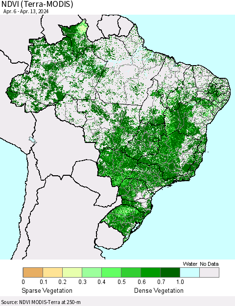 Brazil NDVI (Terra-MODIS) Thematic Map For 4/6/2024 - 4/13/2024