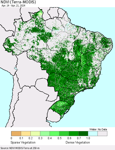 Brazil NDVI (Terra-MODIS) Thematic Map For 4/14/2024 - 4/21/2024