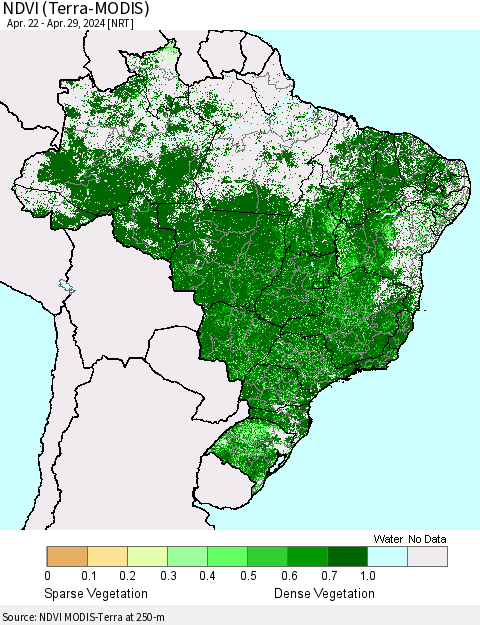 Brazil NDVI (Terra-MODIS) Thematic Map For 4/22/2024 - 4/29/2024