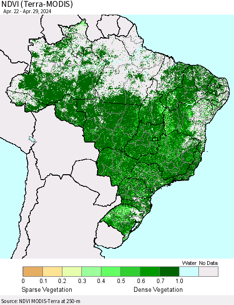 Brazil NDVI (Terra-MODIS) Thematic Map For 4/22/2024 - 4/29/2024