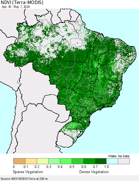 Brazil NDVI (Terra-MODIS) Thematic Map For 4/30/2024 - 5/7/2024