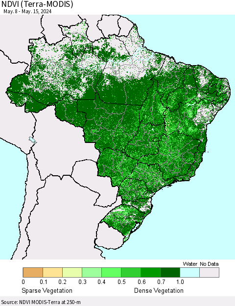 Brazil NDVI (Terra-MODIS) Thematic Map For 5/8/2024 - 5/15/2024