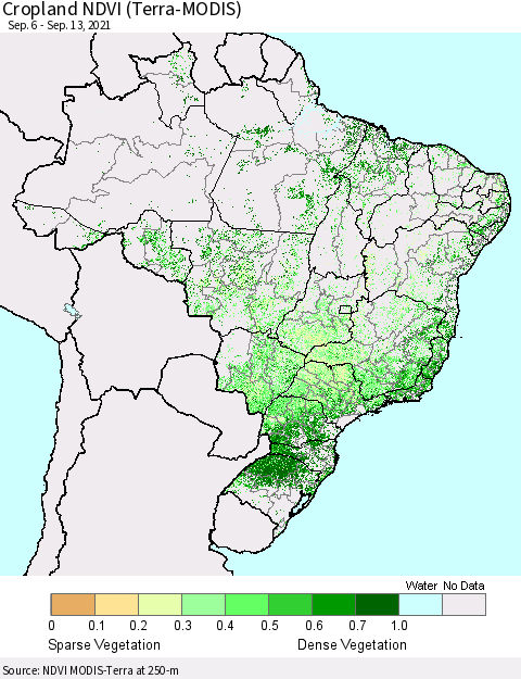 Brazil Cropland NDVI (Terra-MODIS) Thematic Map For 9/6/2021 - 9/13/2021