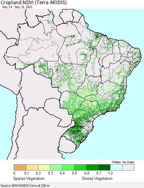 Brazil Cropland NDVI (Terra-MODIS) Thematic Map For 9/14/2021 - 9/21/2021