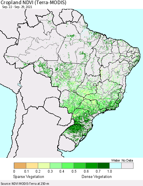 Brazil Cropland NDVI (Terra-MODIS) Thematic Map For 9/22/2021 - 9/29/2021