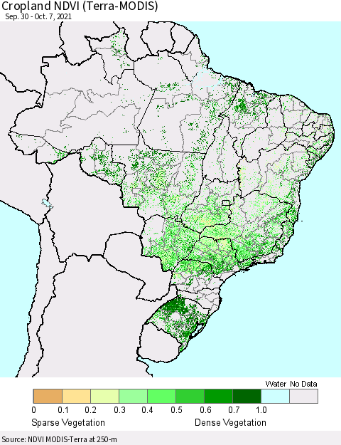 Brazil Cropland NDVI (Terra-MODIS) Thematic Map For 9/30/2021 - 10/7/2021