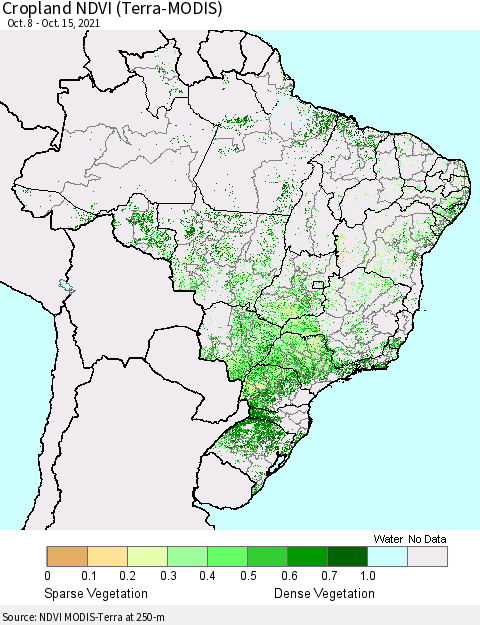 Brazil Cropland NDVI (Terra-MODIS) Thematic Map For 10/8/2021 - 10/15/2021