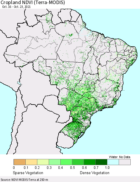 Brazil Cropland NDVI (Terra-MODIS) Thematic Map For 10/16/2021 - 10/23/2021