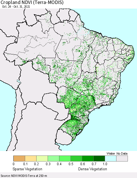 Brazil Cropland NDVI (Terra-MODIS) Thematic Map For 10/24/2021 - 10/31/2021