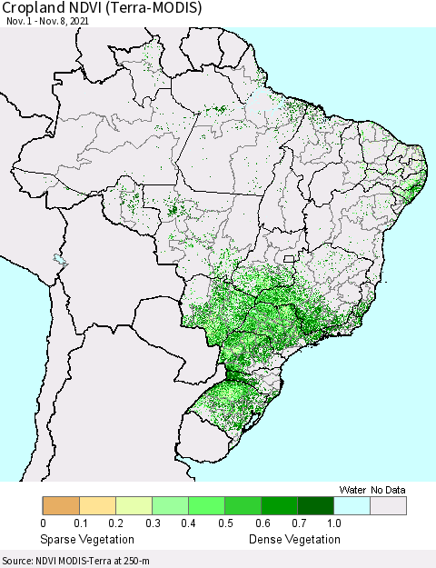 Brazil Cropland NDVI (Terra-MODIS) Thematic Map For 11/1/2021 - 11/8/2021