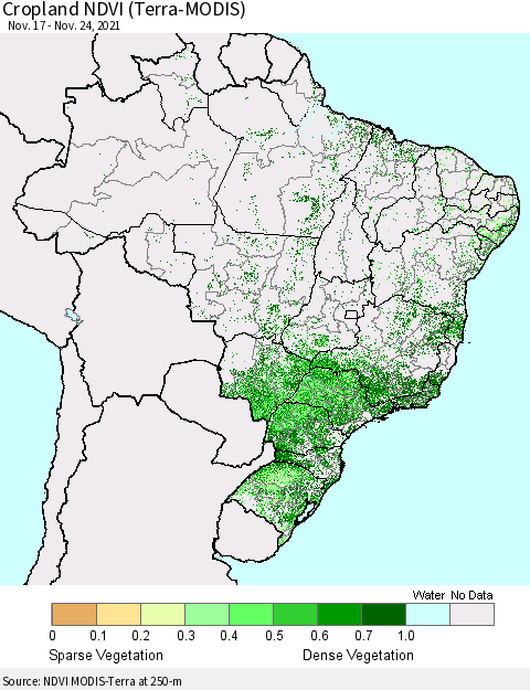 Brazil Cropland NDVI (Terra-MODIS) Thematic Map For 11/17/2021 - 11/24/2021