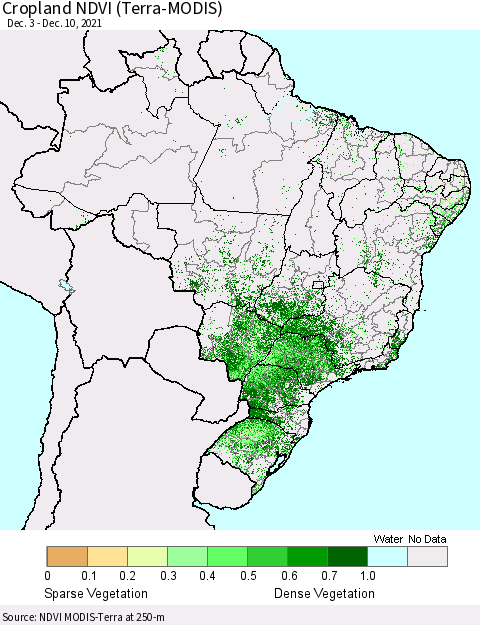 Brazil Cropland NDVI (Terra-MODIS) Thematic Map For 12/3/2021 - 12/10/2021