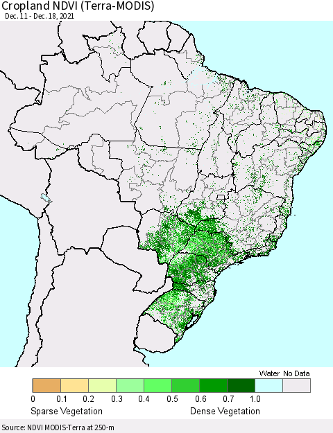 Brazil Cropland NDVI (Terra-MODIS) Thematic Map For 12/11/2021 - 12/18/2021