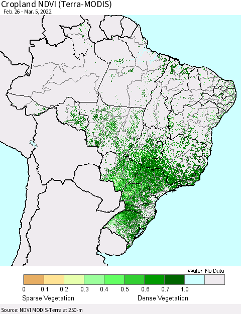 Brazil Cropland NDVI (Terra-MODIS) Thematic Map For 2/26/2022 - 3/5/2022