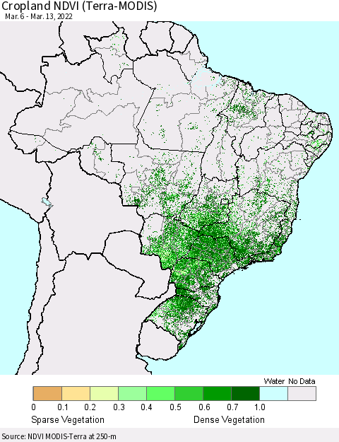 Brazil Cropland NDVI (Terra-MODIS) Thematic Map For 3/6/2022 - 3/13/2022