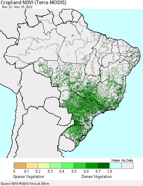 Brazil Cropland NDVI (Terra-MODIS) Thematic Map For 3/22/2022 - 3/29/2022