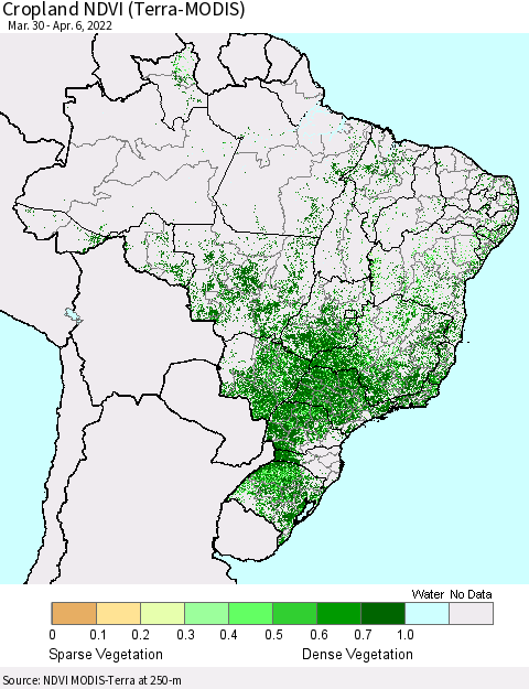 Brazil Cropland NDVI (Terra-MODIS) Thematic Map For 3/30/2022 - 4/6/2022