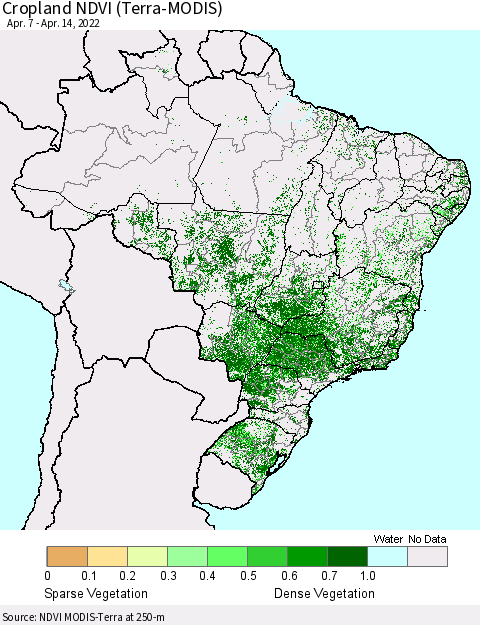 Brazil Cropland NDVI (Terra-MODIS) Thematic Map For 4/7/2022 - 4/14/2022