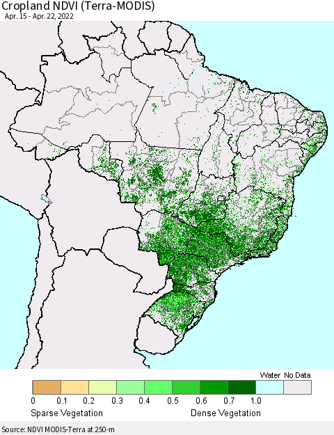 Brazil Cropland NDVI (Terra-MODIS) Thematic Map For 4/15/2022 - 4/22/2022