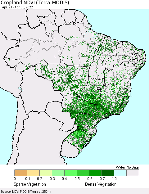 Brazil Cropland NDVI (Terra-MODIS) Thematic Map For 4/23/2022 - 4/30/2022