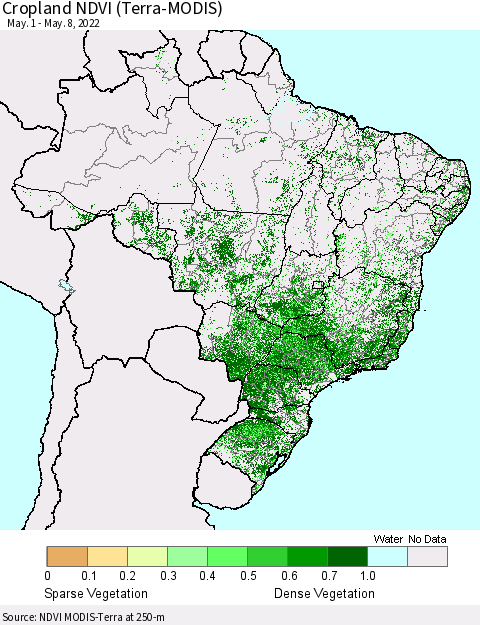 Brazil Cropland NDVI (Terra-MODIS) Thematic Map For 5/1/2022 - 5/8/2022