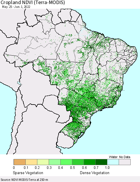 Brazil Cropland NDVI (Terra-MODIS) Thematic Map For 5/25/2022 - 6/1/2022